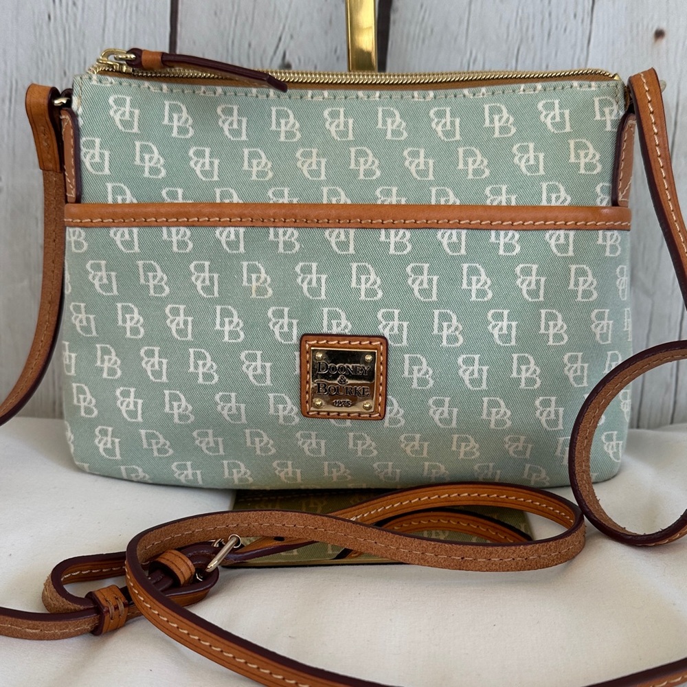 Dooney & Bourke Ginger Mint Logo Crossbody with Tan Leather/Trim Gold Hardware